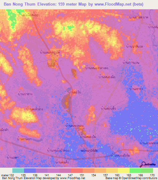 Ban Nong Thum,Thailand Elevation Map