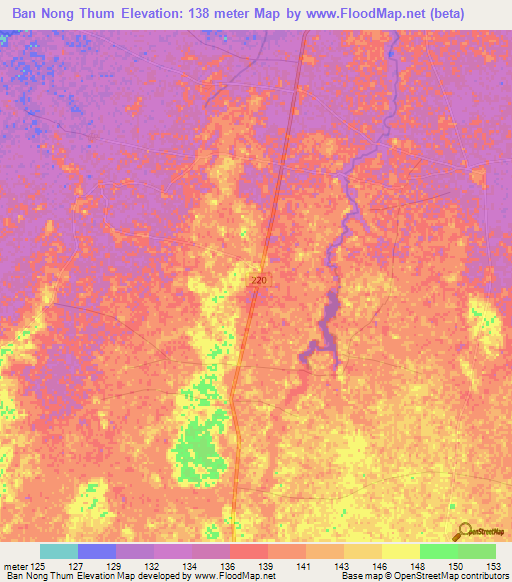 Ban Nong Thum,Thailand Elevation Map