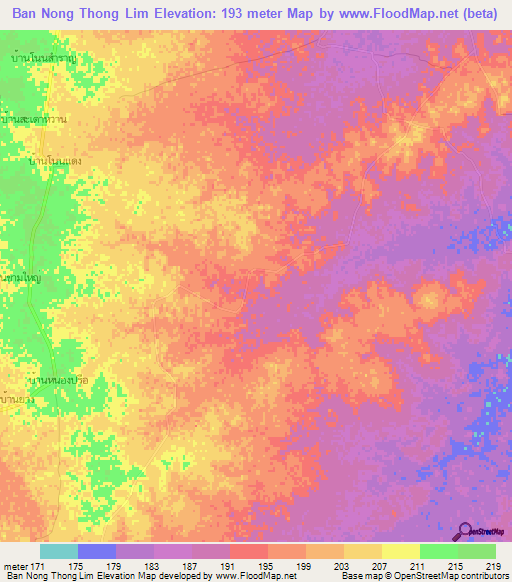 Ban Nong Thong Lim,Thailand Elevation Map