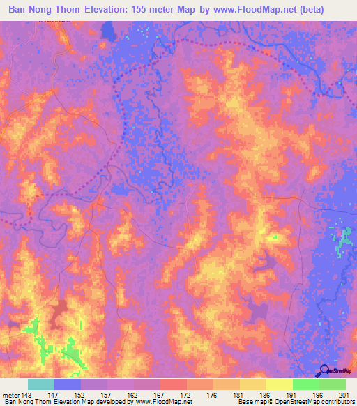 Ban Nong Thom,Thailand Elevation Map