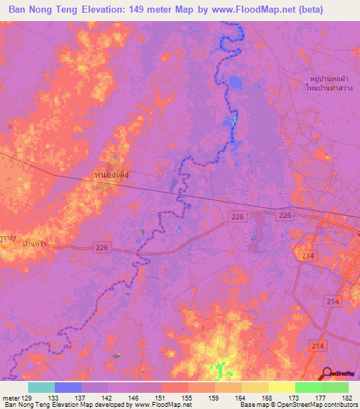 Ban Nong Teng,Thailand Elevation Map