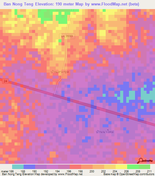 Ban Nong Teng,Thailand Elevation Map