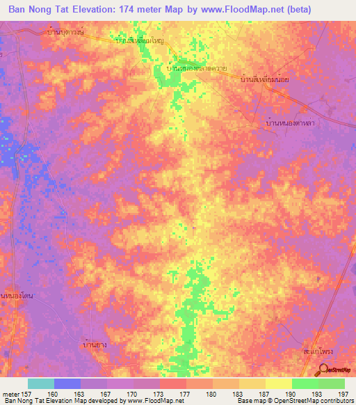 Ban Nong Tat,Thailand Elevation Map