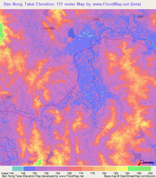 Ban Nong Takai,Thailand Elevation Map