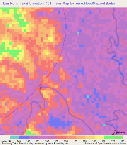 Ban Nong Takai,Thailand Elevation Map