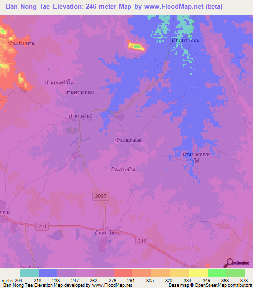 Ban Nong Tae,Thailand Elevation Map