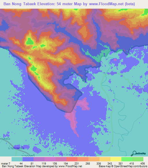 Ban Nong Tabaek,Thailand Elevation Map