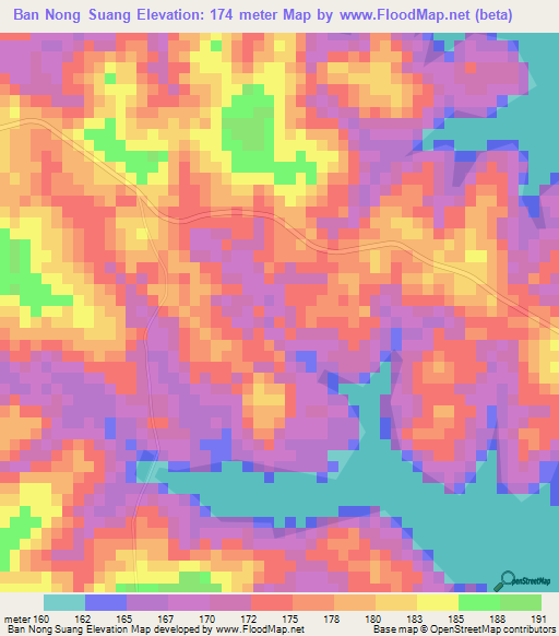 Ban Nong Suang,Thailand Elevation Map