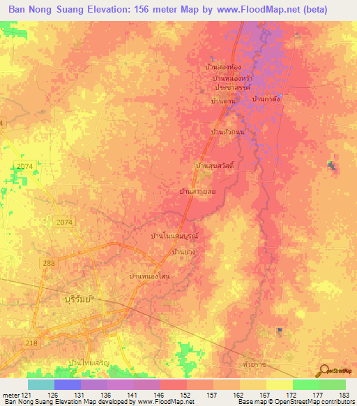 Ban Nong Suang,Thailand Elevation Map
