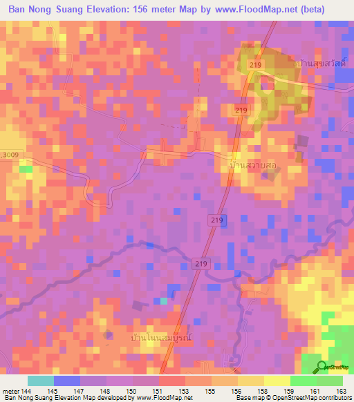 Ban Nong Suang,Thailand Elevation Map