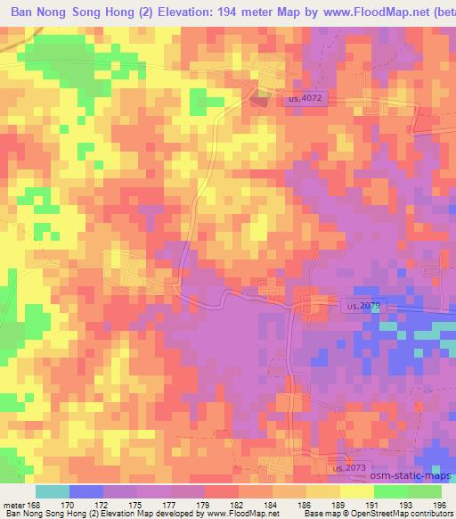 Ban Nong Song Hong (2),Thailand Elevation Map
