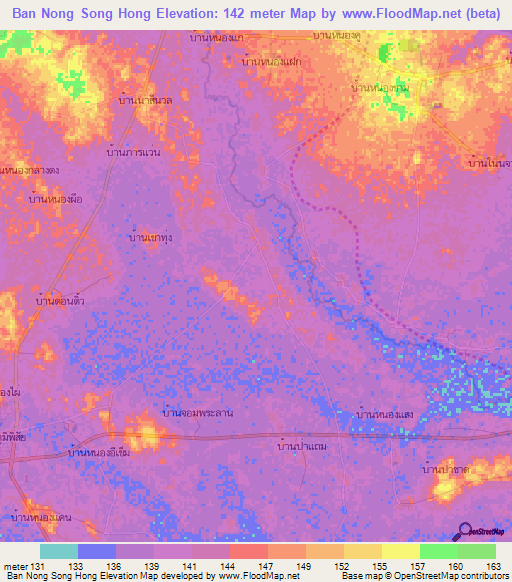 Ban Nong Song Hong,Thailand Elevation Map