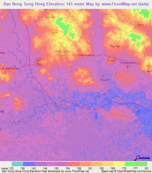 Ban Nong Song Hong,Thailand Elevation Map