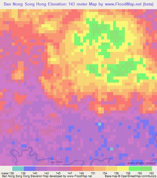 Ban Nong Song Hong,Thailand Elevation Map