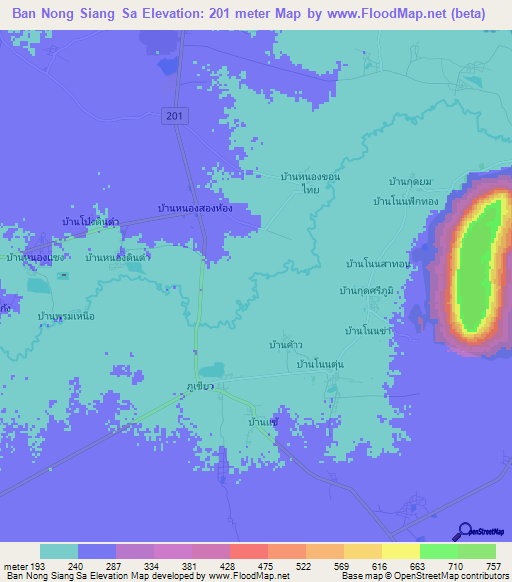 Ban Nong Siang Sa,Thailand Elevation Map