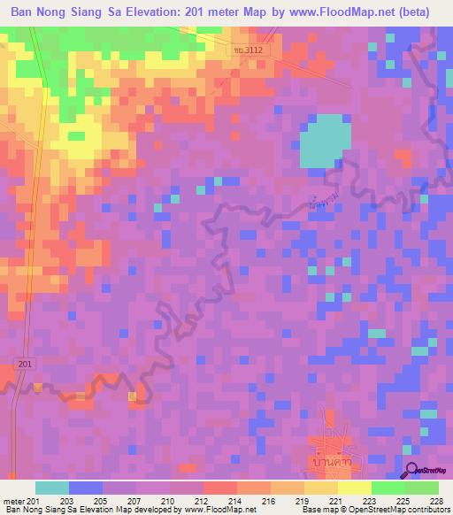 Ban Nong Siang Sa,Thailand Elevation Map