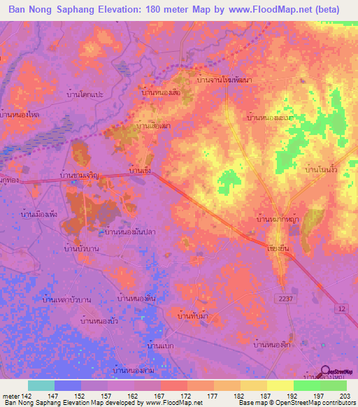 Ban Nong Saphang,Thailand Elevation Map