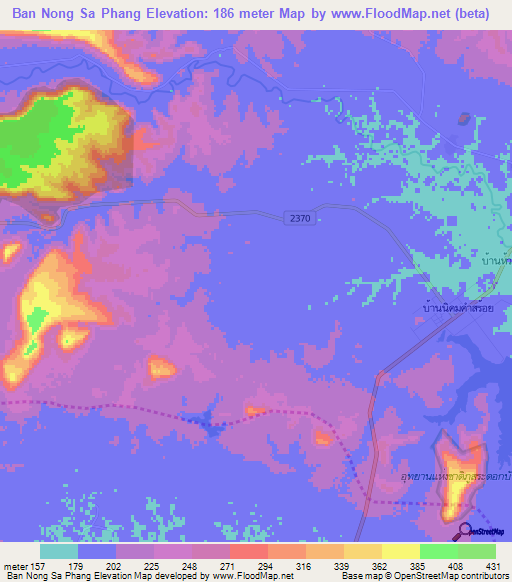 Ban Nong Sa Phang,Thailand Elevation Map