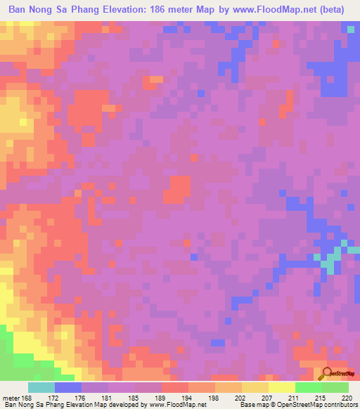Ban Nong Sa Phang,Thailand Elevation Map