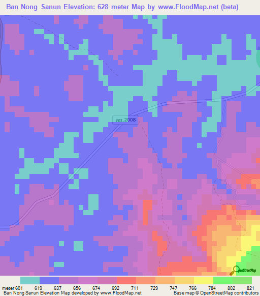 Ban Nong Sanun,Thailand Elevation Map