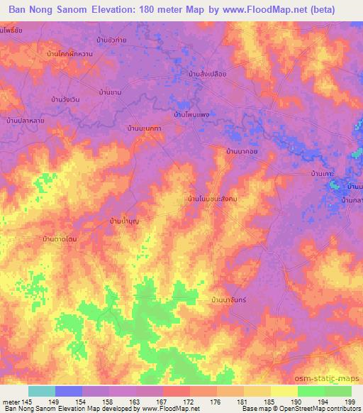 Ban Nong Sanom,Thailand Elevation Map