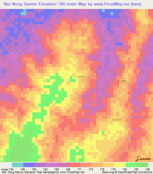 Ban Nong Sanom,Thailand Elevation Map