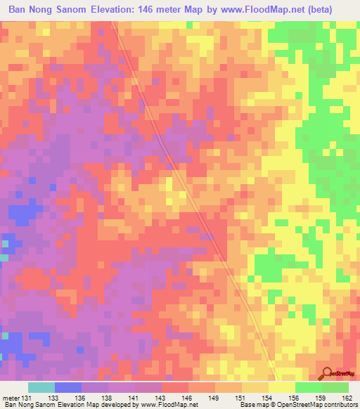 Ban Nong Sanom,Thailand Elevation Map
