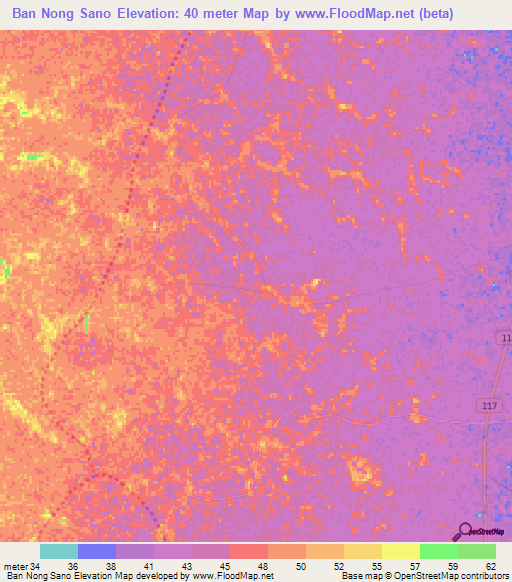 Ban Nong Sano,Thailand Elevation Map