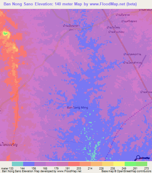 Ban Nong Sano,Thailand Elevation Map