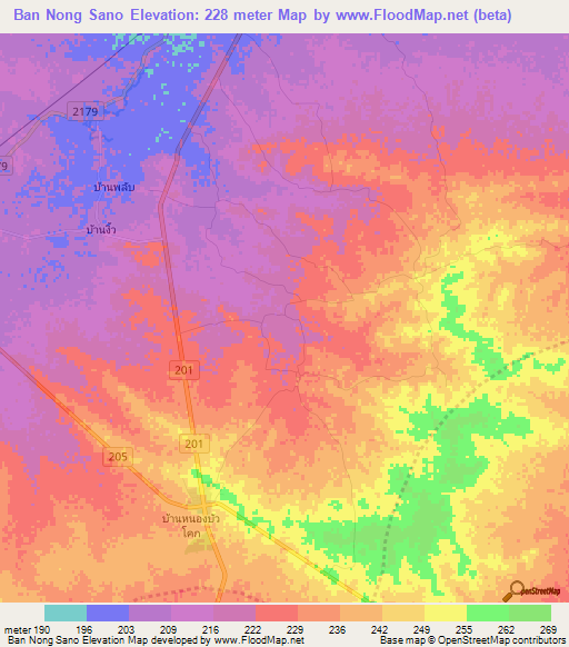Ban Nong Sano,Thailand Elevation Map