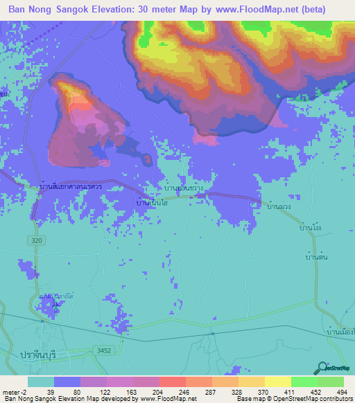 Ban Nong Sangok,Thailand Elevation Map