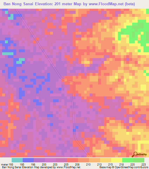 Ban Nong Sanai,Thailand Elevation Map