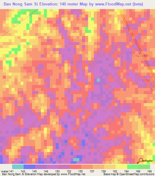 Ban Nong Sam Si,Thailand Elevation Map