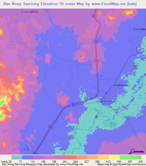 Ban Nong Samrong,Thailand Elevation Map