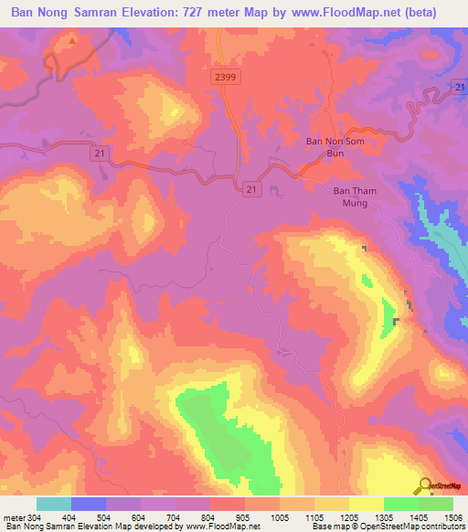 Ban Nong Samran,Thailand Elevation Map