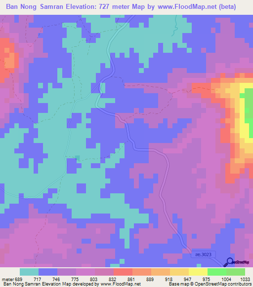 Ban Nong Samran,Thailand Elevation Map