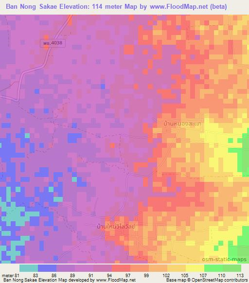 Ban Nong Sakae,Thailand Elevation Map