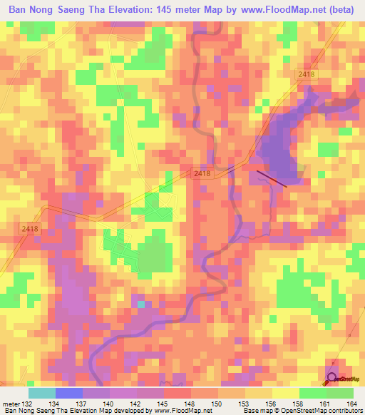 Ban Nong Saeng Tha,Thailand Elevation Map