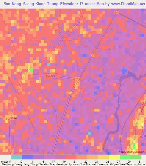 Ban Nong Saeng Klang Thung,Thailand Elevation Map