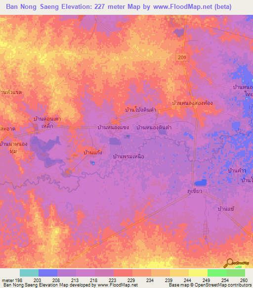 Ban Nong Saeng,Thailand Elevation Map