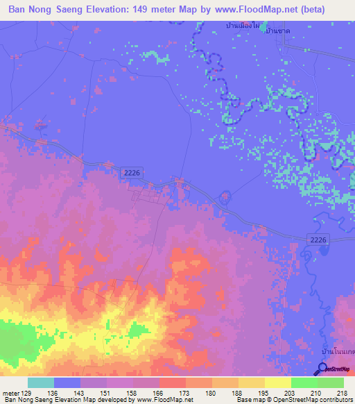 Ban Nong Saeng,Thailand Elevation Map