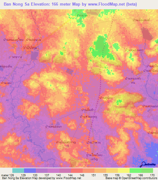 Ban Nong Sa,Thailand Elevation Map