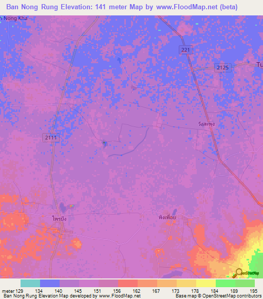 Ban Nong Rung,Thailand Elevation Map