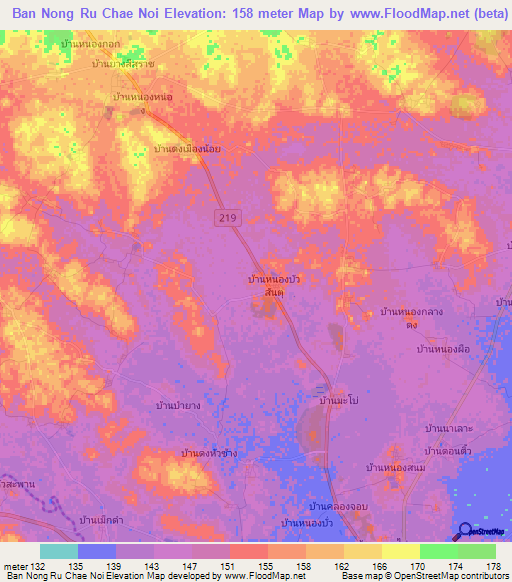 Ban Nong Ru Chae Noi,Thailand Elevation Map