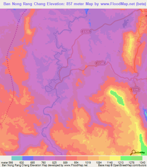 Ban Nong Rang Chang,Thailand Elevation Map