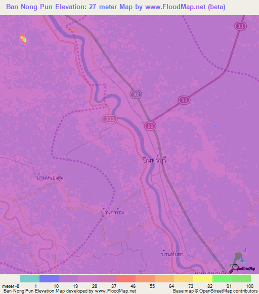 Ban Nong Pun,Thailand Elevation Map