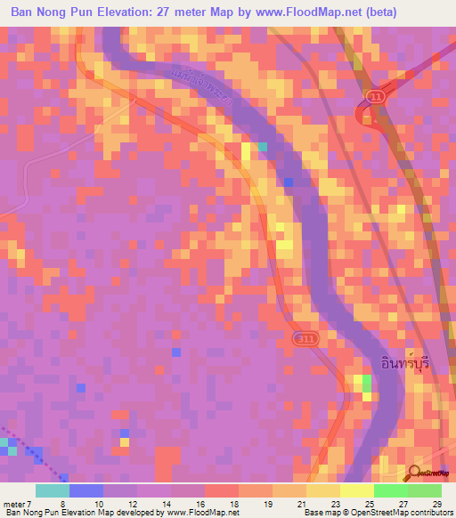 Ban Nong Pun,Thailand Elevation Map