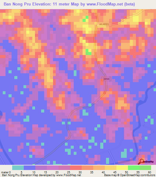 Ban Nong Pru,Thailand Elevation Map