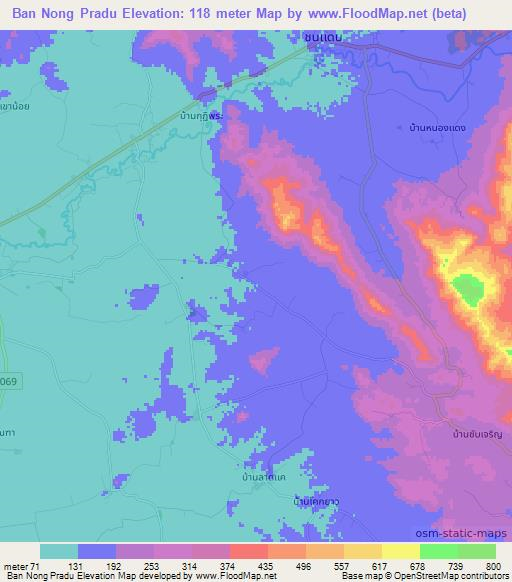 Ban Nong Pradu,Thailand Elevation Map