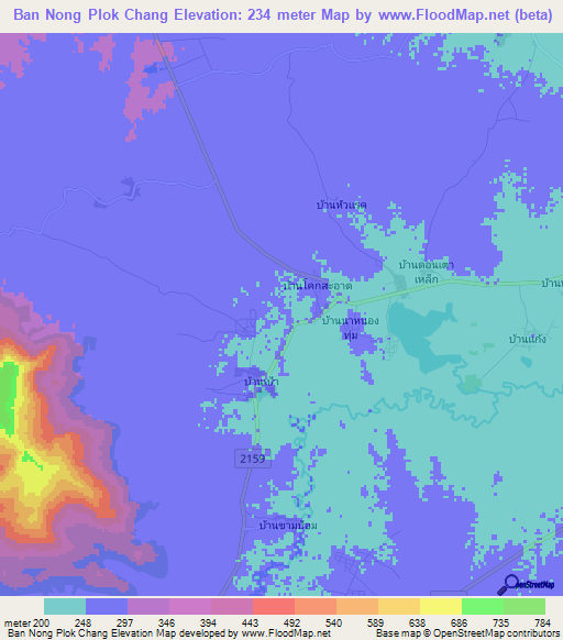 Ban Nong Plok Chang,Thailand Elevation Map